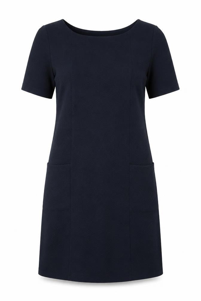 Front view of White Stuff Women's Blue Dress, size 12, Comfortable Knit