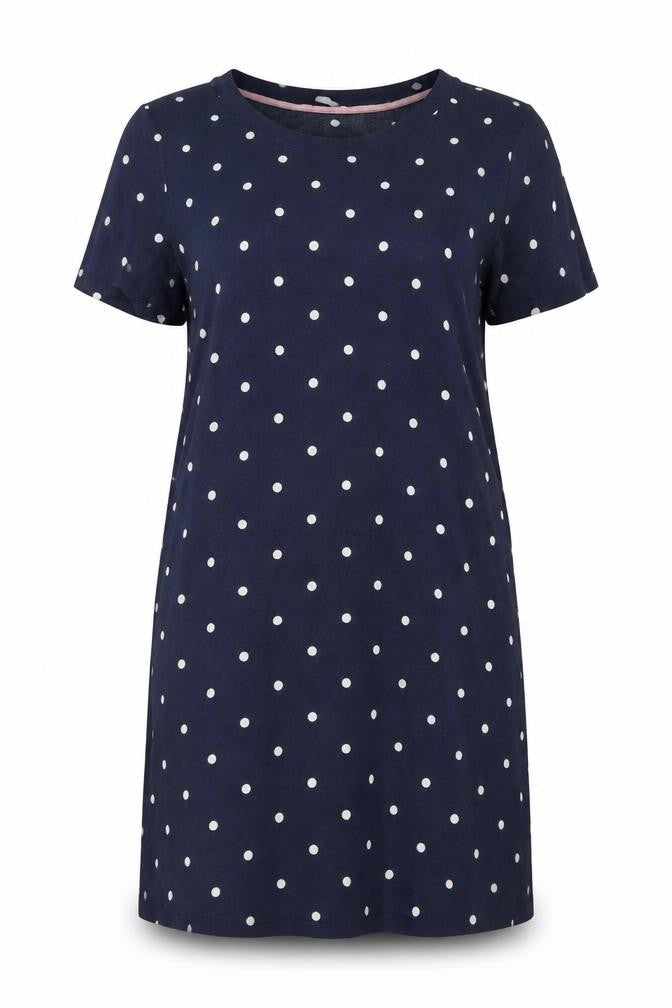 Front view of Joules Women's Blue Polka Dot Shift Dress, size 12