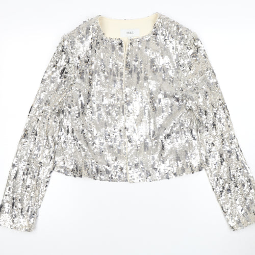 Marks and Spencer Women's Silver Sequin Cropped Jacket