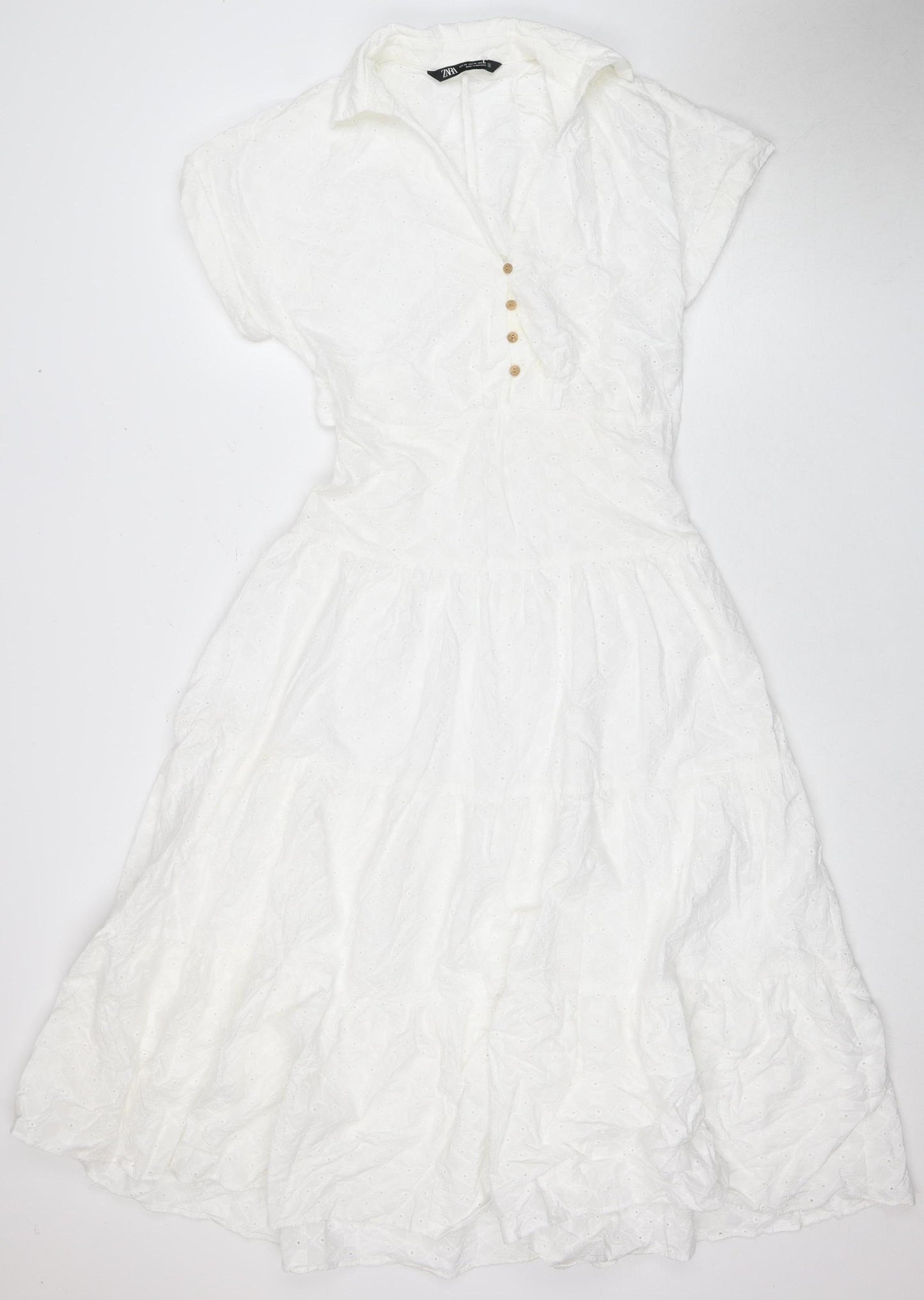 Zara Women's White Cotton Button Dress XS