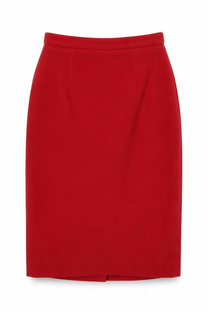 Front view of Jigsaw Women's Red Knee Length Pencil Skirt