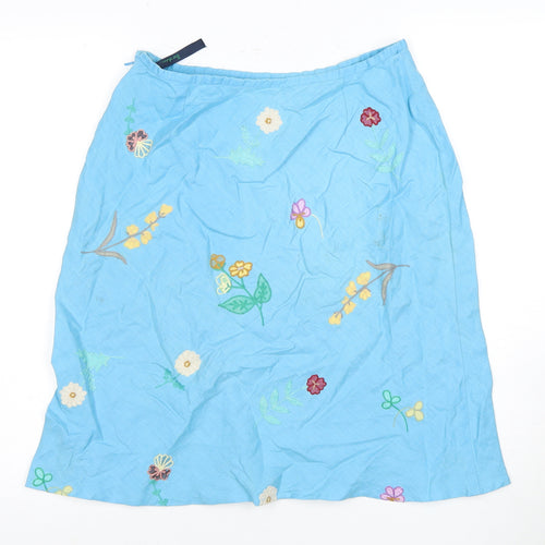 Boden Women's Blue Floral Linen Skirt, Size 12