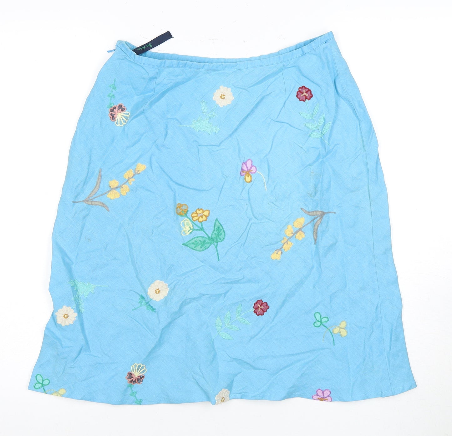 Boden Women's Blue Floral Linen Skirt, Size 12