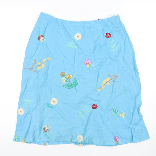 Boden Women's Blue Floral Linen Skirt, Size 12