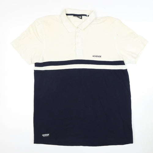 McKenzie Men's Beige and Blue Polo Shirt M