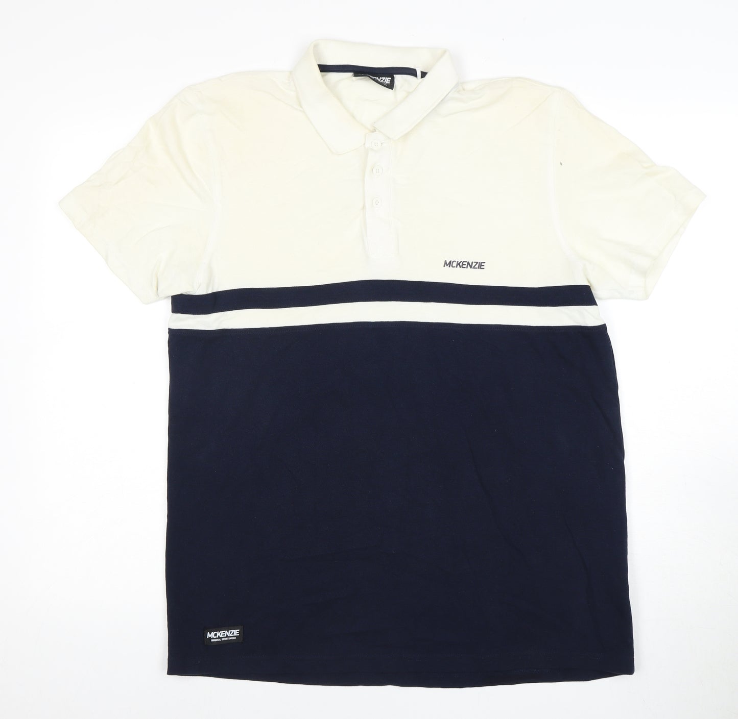 McKenzie Men's Beige and Blue Polo Shirt M