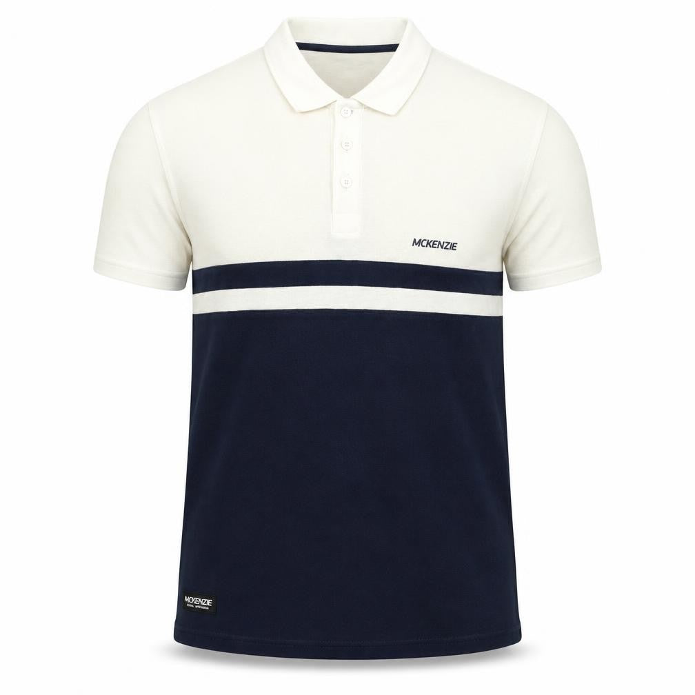 Front view of McKenzie Men's Beige and Blue Polo Shirt M
