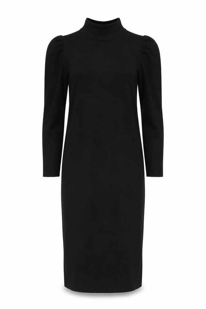 Front view of Oasis Women's Black Sheath Midi Dress, size S