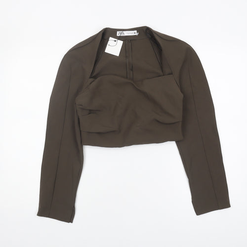 ZARA Women's Brown Cropped Blouse, M, High Neck