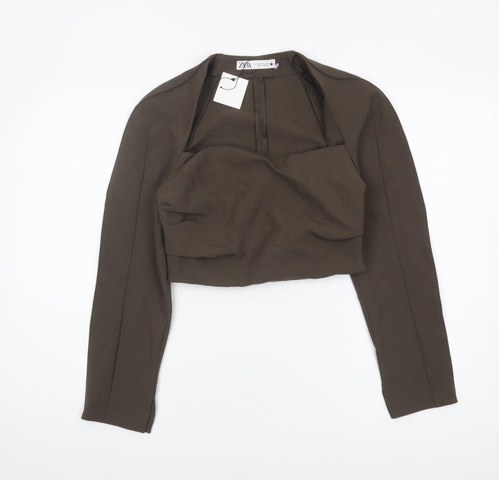 ZARA Women's Brown Cropped Blouse, M, High Neck
