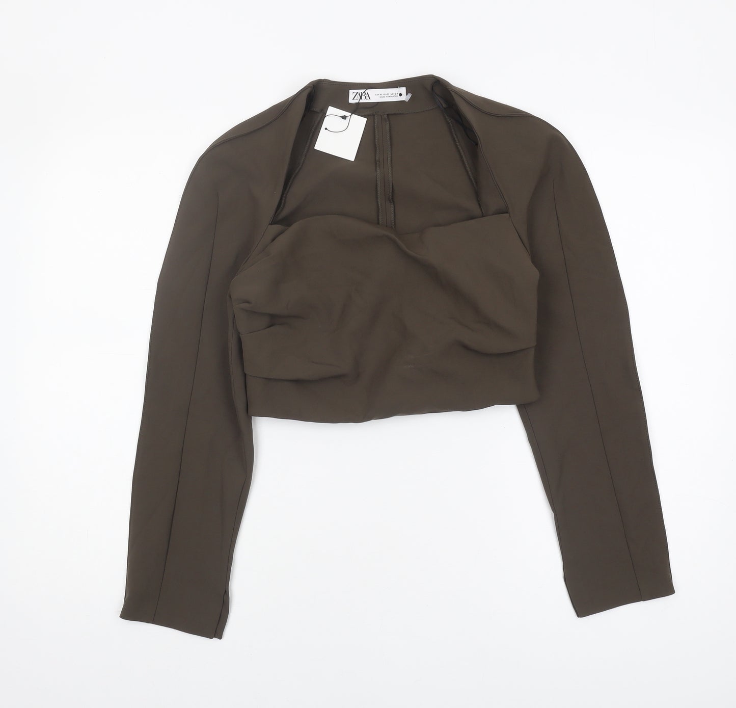 ZARA Women's Brown Cropped Blouse, M, High Neck
