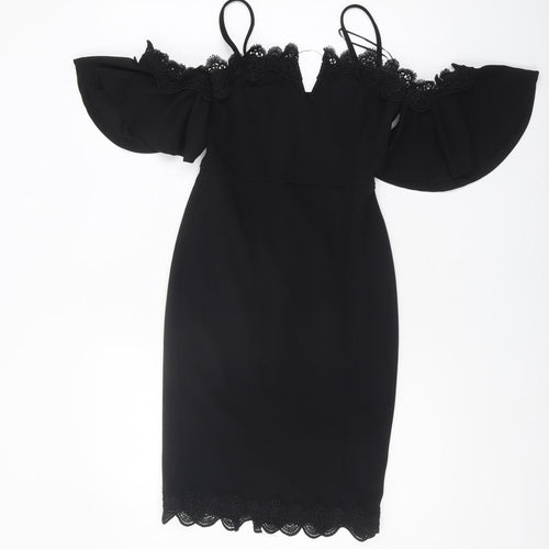 Lipsy Women's Black Off Shoulder Bodycon Dress, Size 8