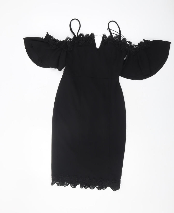 Lipsy Women's Black Off Shoulder Bodycon Dress, Size 8
