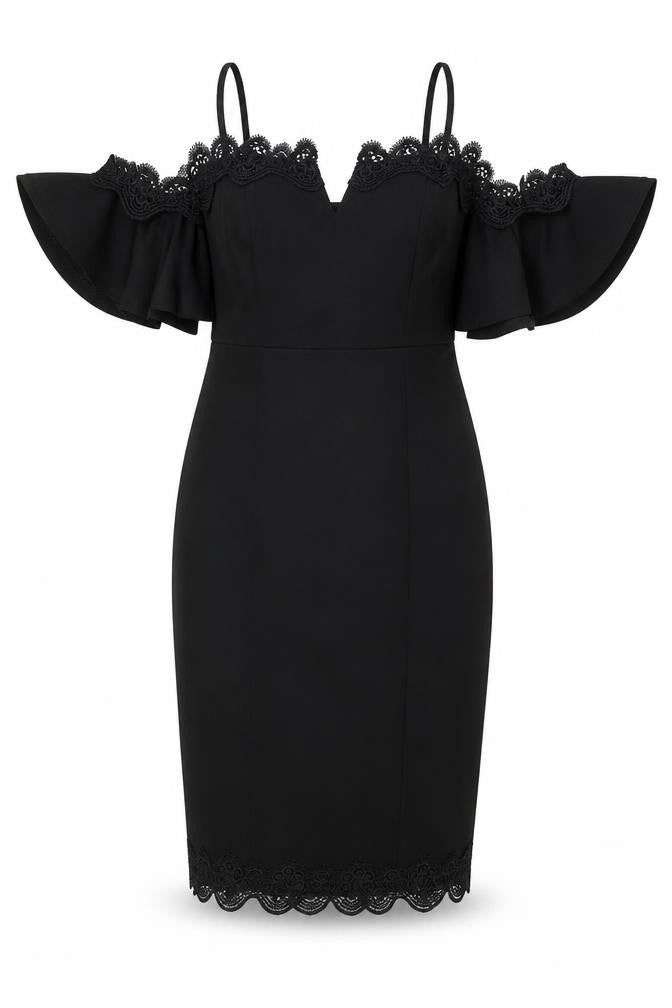 Front view of Lipsy Women's Black Off Shoulder Bodycon Dress, size 8