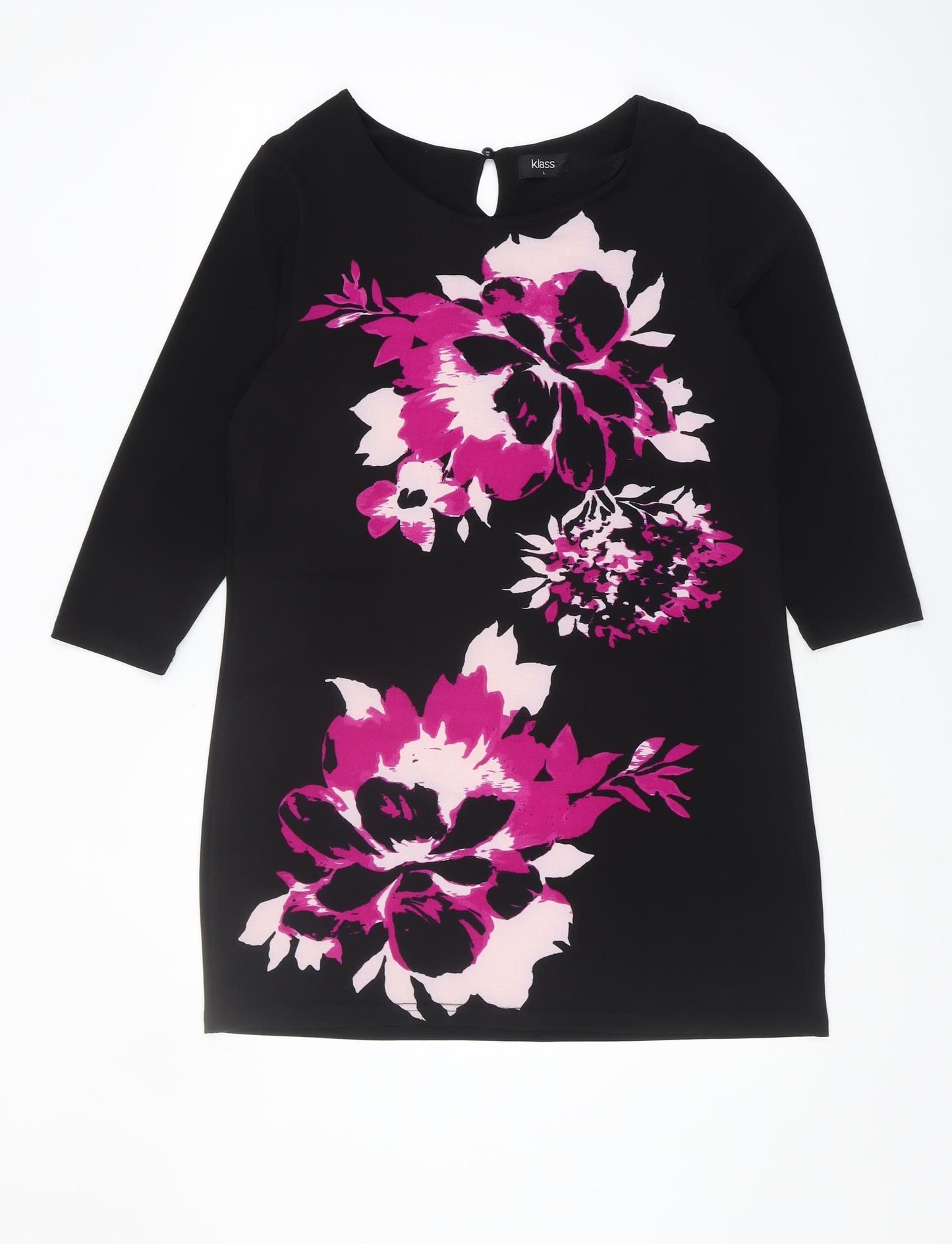 Klass Women's Black Floral Dress, Size L, Round Neck