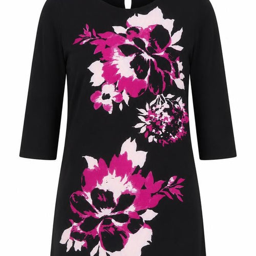 Klass Women's Black Floral Dress, Size L, Round Neck