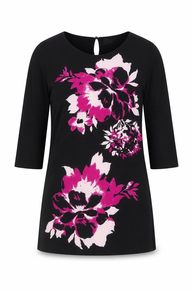 Klass Women's Black Floral Dress, Size L, Round Neck