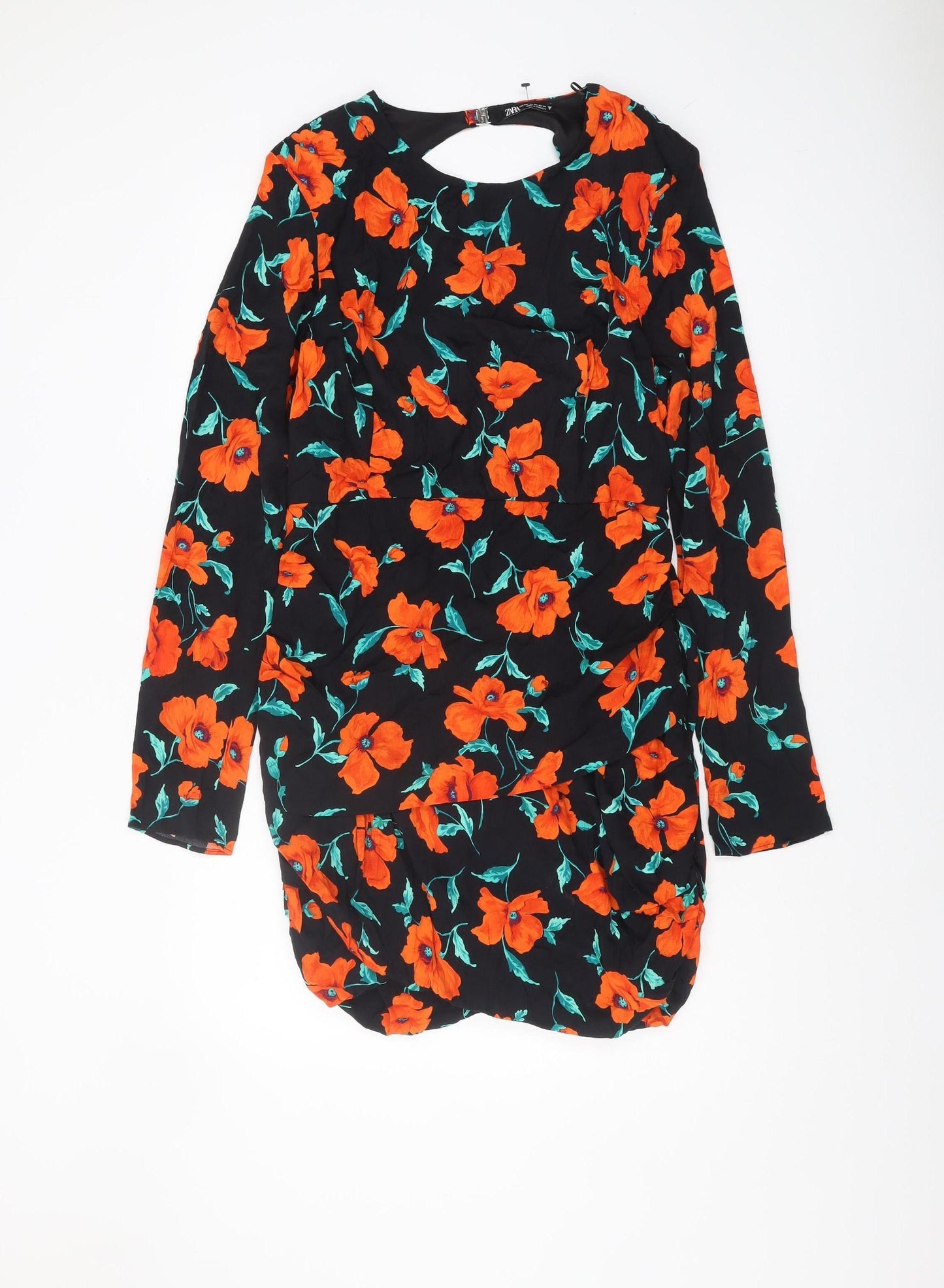 Zara Women's Black Floral Long Sleeve Dress Size 16