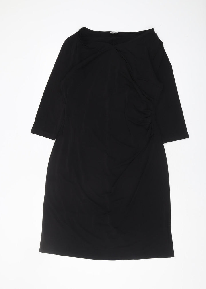 Damart Women's Black Shift Dress Size 16 with Ruched Detail