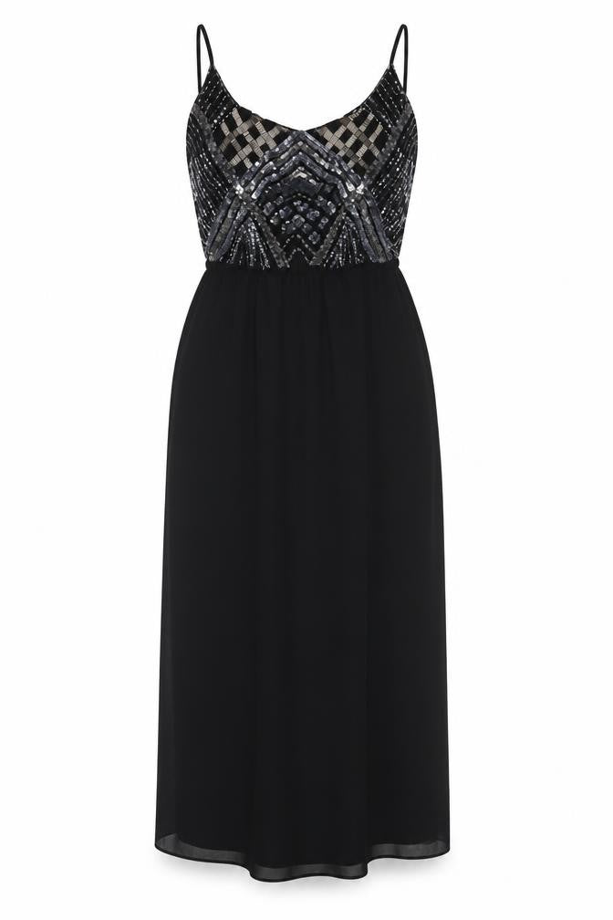 Front view of Coast Women's Black Sequin Slip Dress, size 10