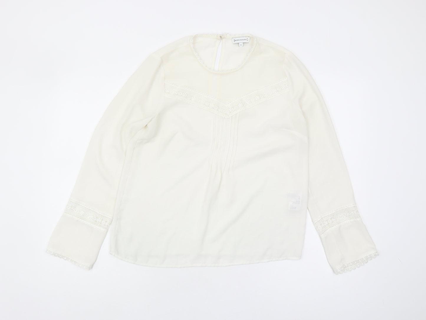 Warehouse Women's White Tunic Blouse, Size 10, Lace Accents