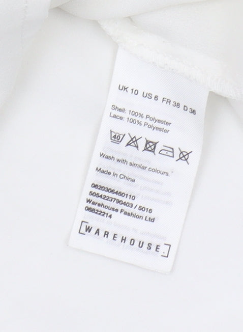 Warehouse Women's White Tunic Blouse, Size 10, Lace Accents