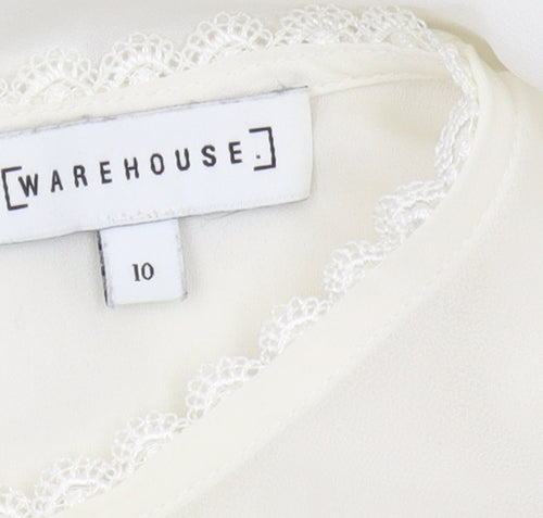 Warehouse Women's White Tunic Blouse, Size 10, Lace Accents