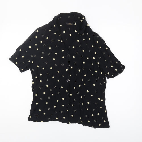 Marks and Spencer Women's Black Polka Dot Blouse - Size 16