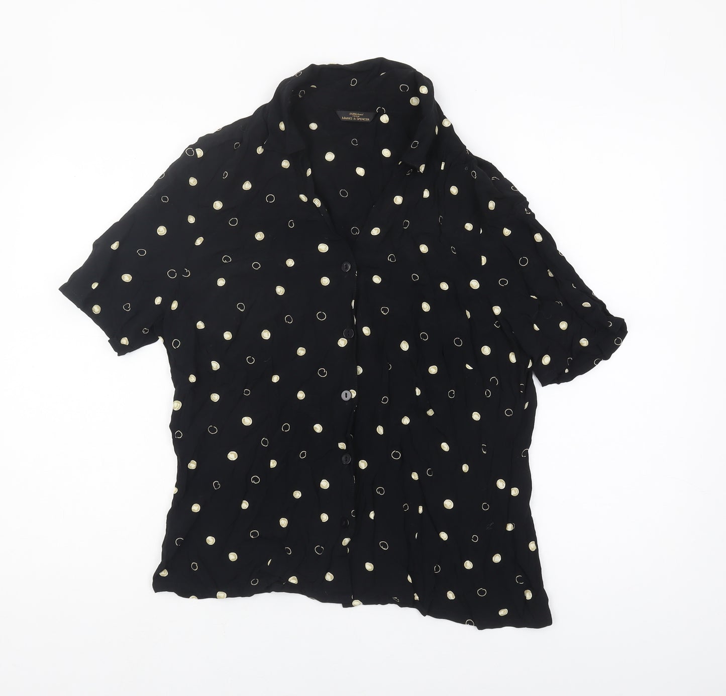 Marks and Spencer Women's Black Polka Dot Blouse - Size 16