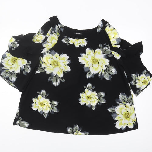 Roman Women's Black Floral Cold Shoulder Blouse