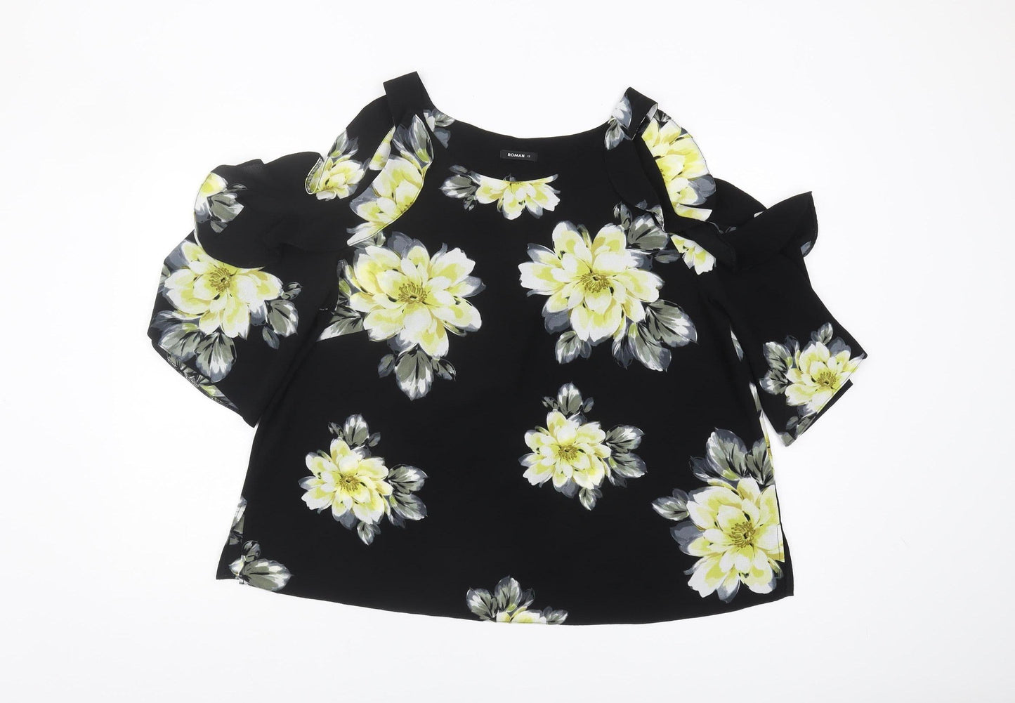 Roman Women's Black Floral Cold Shoulder Blouse