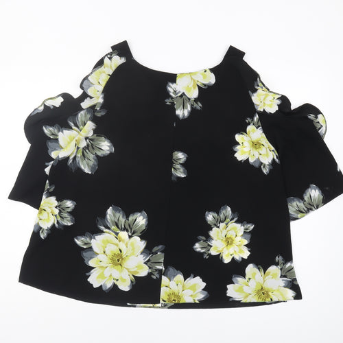 Roman Women's Black Floral Cold Shoulder Blouse