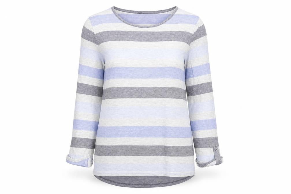 Front view of ISLE Essentials Women's Striped Long Sleeve Top, S, Multicoloured