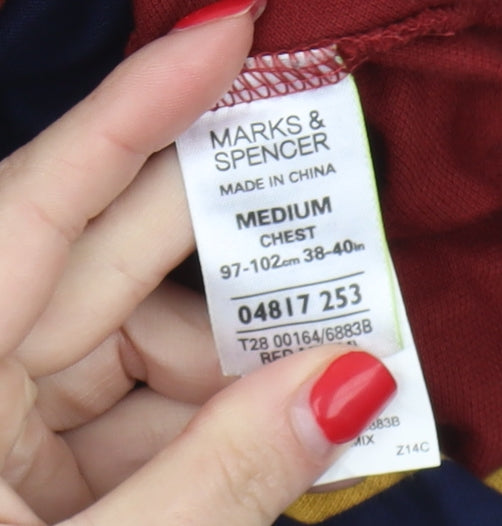 Marks and Spencer Men's Red Striped Polo Shirt M