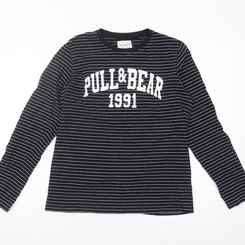 Pull&Bear Women's Black Striped Long Sleeve T-Shirt S