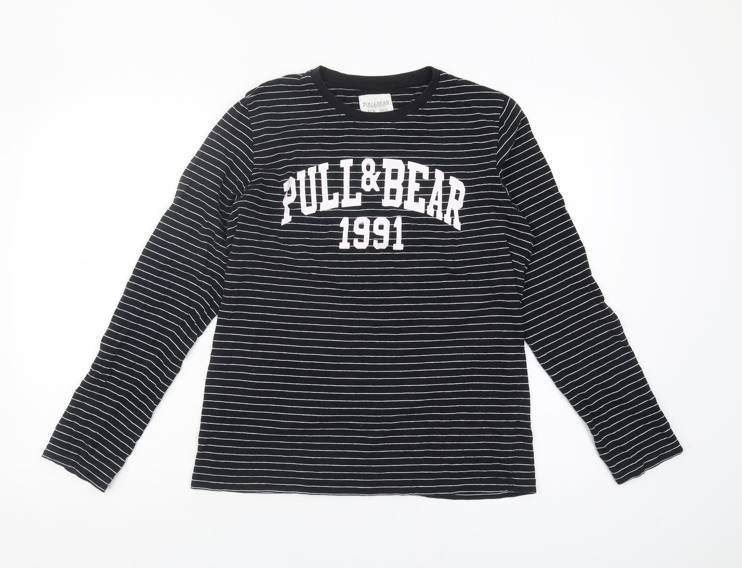 Pull&Bear Women's Black Striped Long Sleeve T-Shirt S