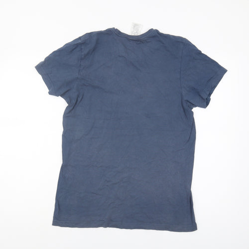 Adidas Men's Blue S T-Shirt, Logo, Cotton, Crew Neck