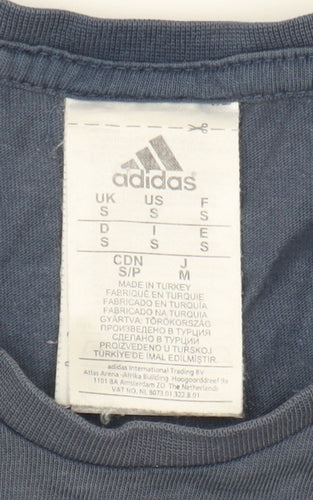 Adidas Men's Blue S T-Shirt, Logo, Cotton, Crew Neck