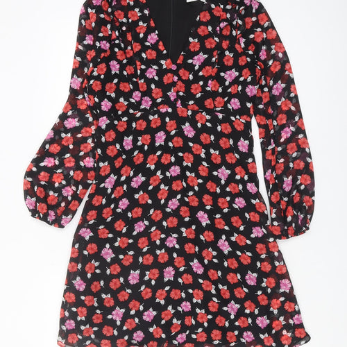Wallis Women's Black Floral A-Line Dress Size 8