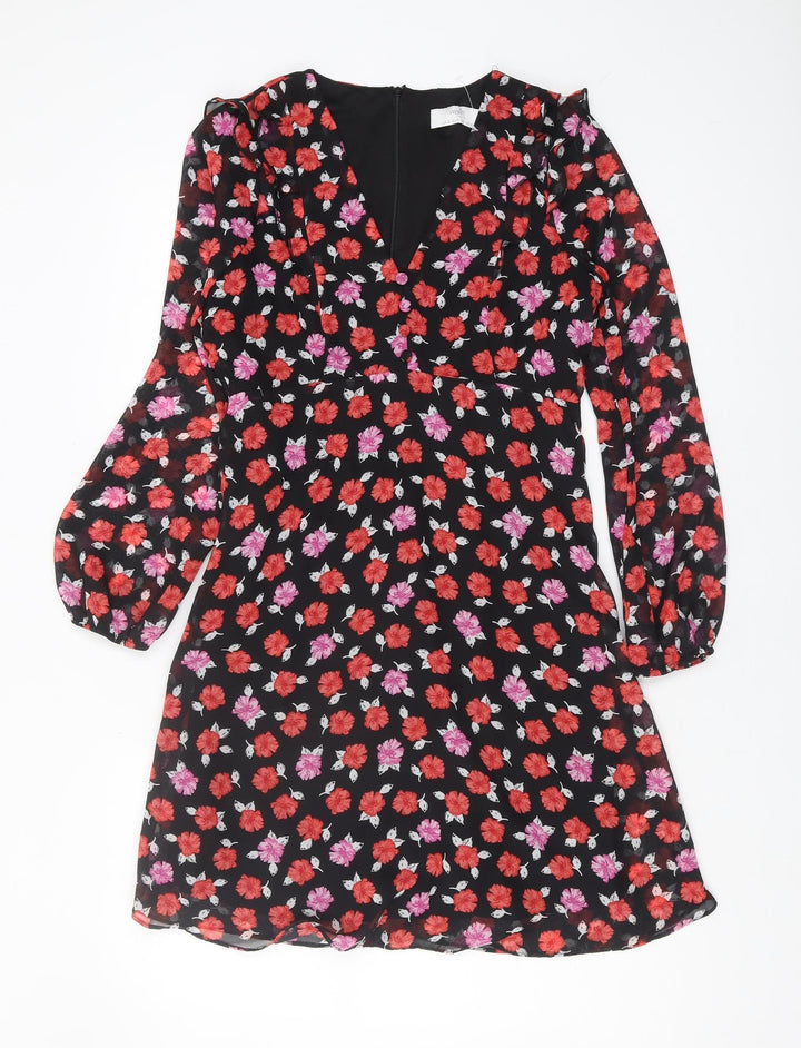 Wallis Women's Black Floral A-Line Dress Size 8