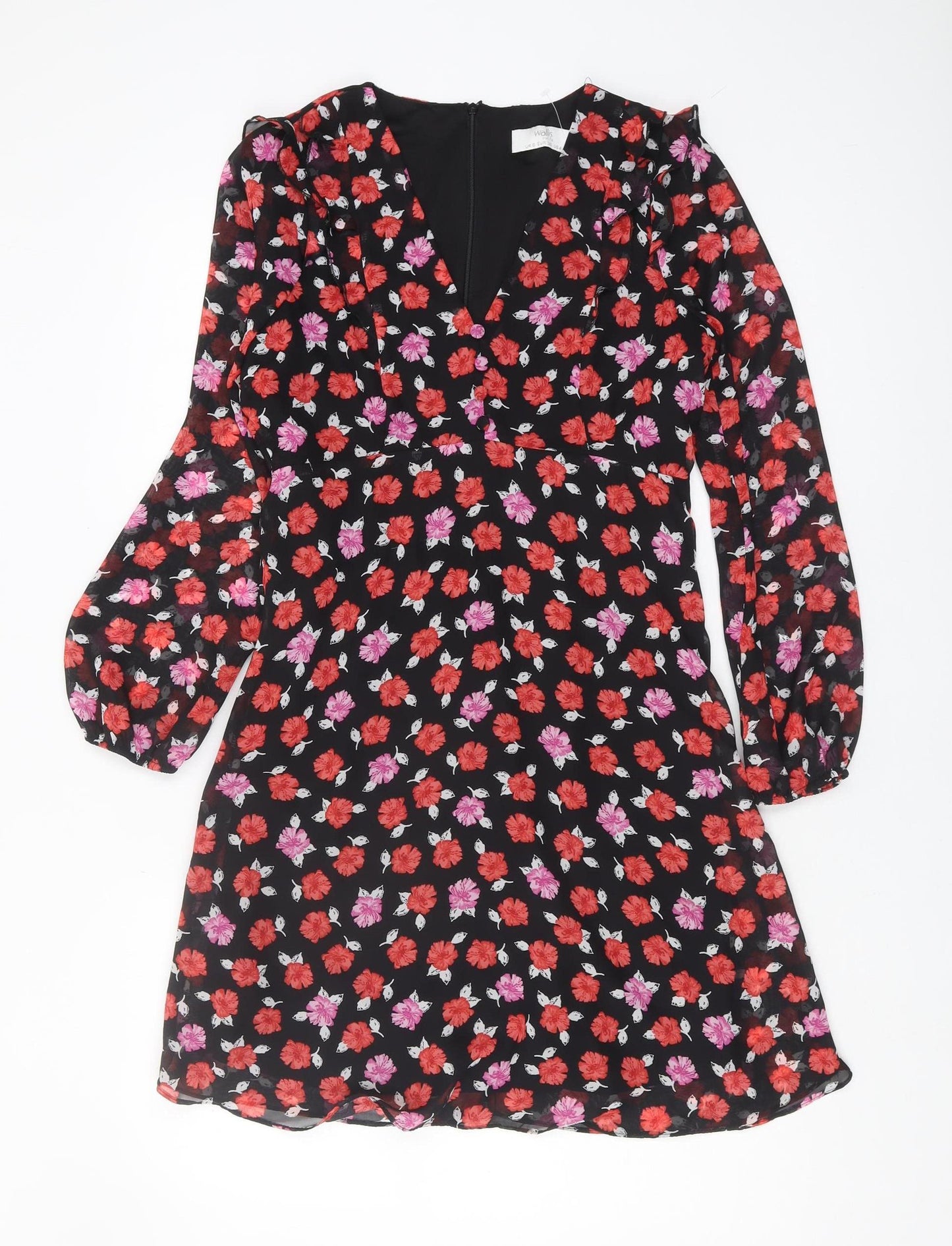 Wallis Women's Black Floral A-Line Dress Size 8