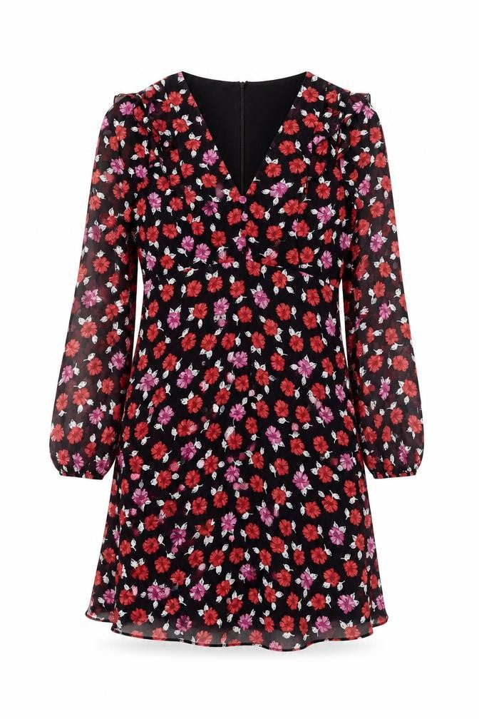 Front view of Wallis Women's Black Floral A-Line Dress, size 8
