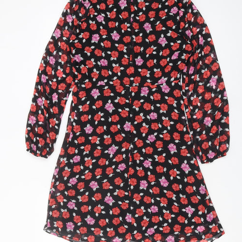 Wallis Women's Black Floral A-Line Dress Size 8