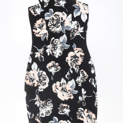 Quiz Women's Black Floral Bodycon Dress Size 8