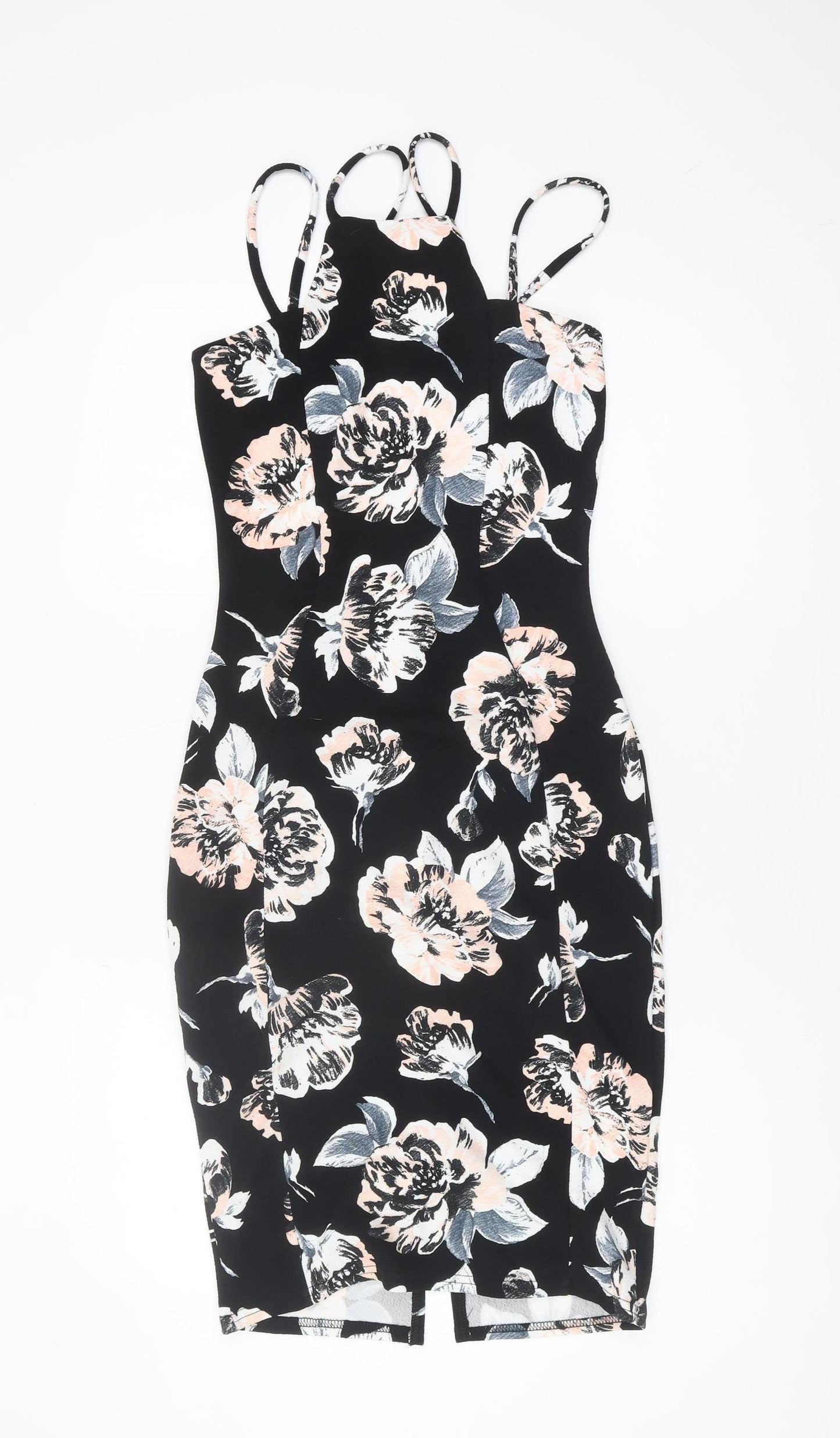 Quiz Women's Black Floral Bodycon Dress Size 8