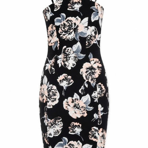 Quiz Women's Black Floral Bodycon Dress Size 8