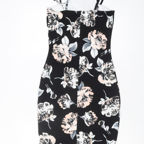 Quiz Women's Black Floral Bodycon Dress Size 8