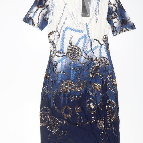 Steilmann Women's Blue & White V-Neck Dress - Size 12