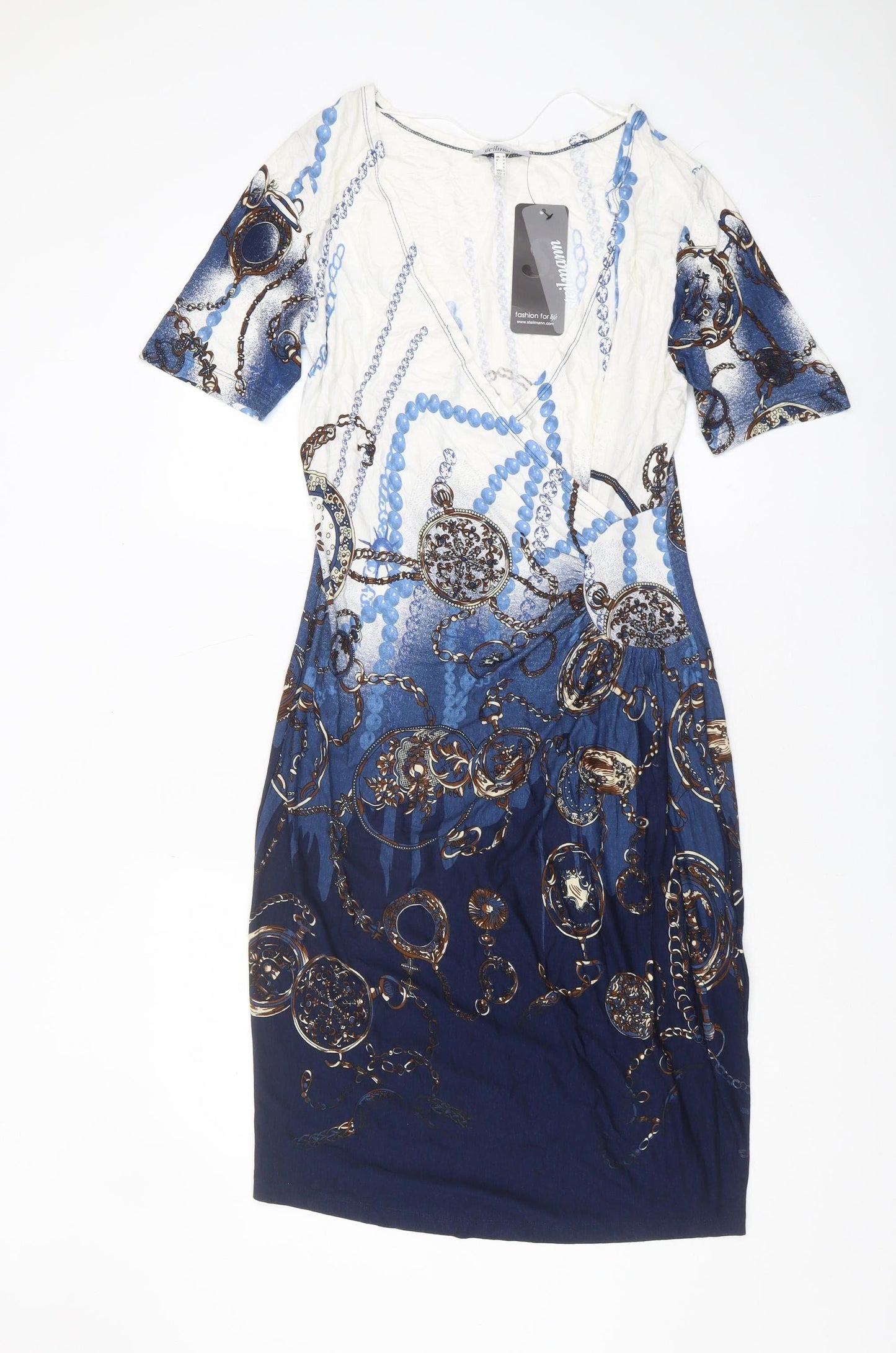Steilmann Women's Blue & White V-Neck Dress - Size 12