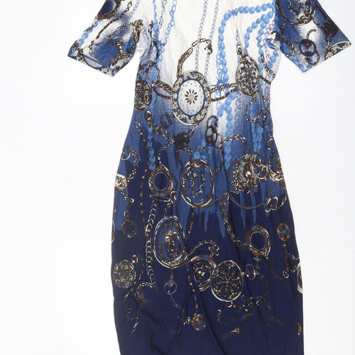 Steilmann Women's Blue & White V-Neck Dress - Size 12